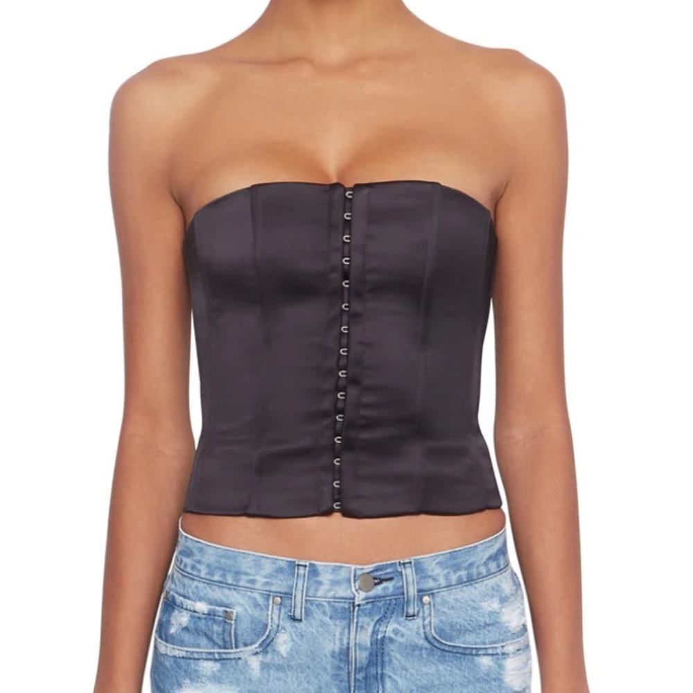 Danielle Guizio Black Satin Corset - Large